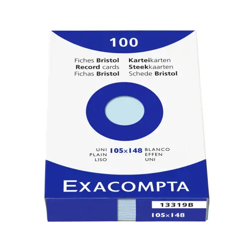 Étui de 100 fiches - bristol uni non perforé 105x148mm - Azur - EXACOMPTA