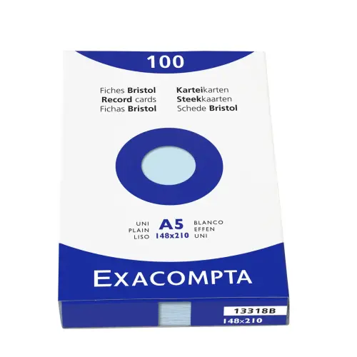 &Eacute;tui de 100 fiches - bristol uni non perfor&eacute; 148x210mm - Azur - EXACOMPTA 