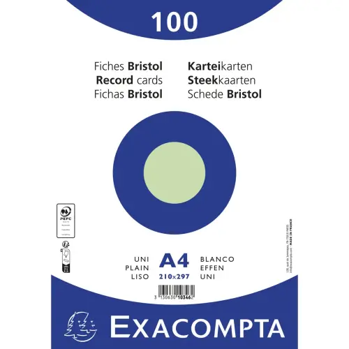 Paquet 100 fiches sous film - bristol uni non perforé 210x297mm - Vert - EXACOMPTA