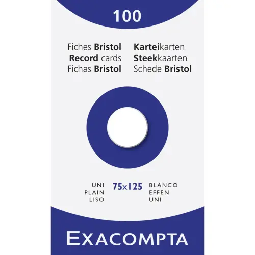 &Eacute;tui de 100 fiches - bristol uni non perfor&eacute; 75x125mm - Blanc - EXACOMPTA 