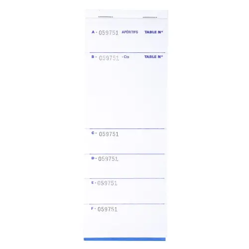 Bloc Brasserie 50 feuillets autocopiants numérotés en dupli - Format 9 ,6x26 cm - EXACOMPTA