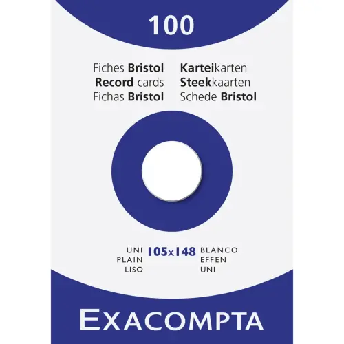 Étui de 100 fiches - bristol uni non perforé 105x148mm - Blanc - EXACOMPTA