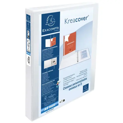 Classeur PP personnalisable Kreacover - 2 anneaux en D 30mm - A4 maxi - Blanc - EXACOMPTA 