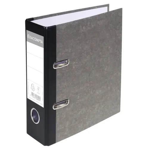 Classeur à levier papier marbre gris dos de 70mm - A5 vertical. - Gris-dos noir - EXACOMPTA