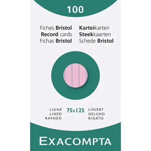 &Eacute;tui de 100 fiches - bristol lign&eacute; non perfor&eacute; 75 x 125 mm - Rose - Exacompta 