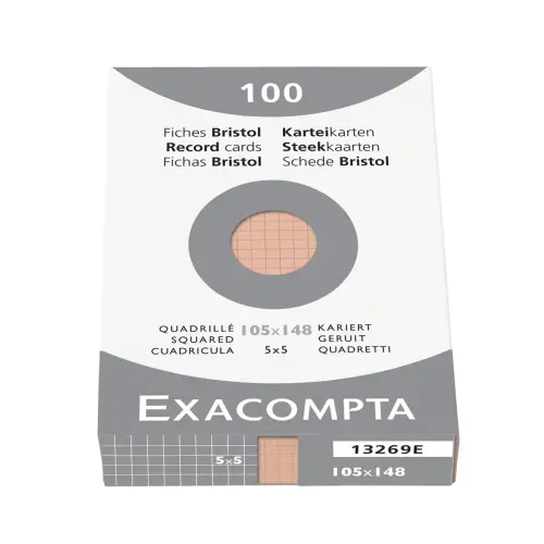 Étui de 100 fiches - bristol quadrillé 5x5 non perforé 105x148mm - Orange - EXACOMPTA