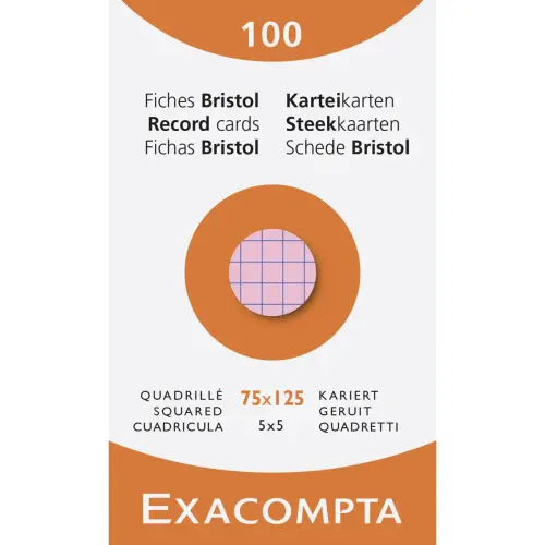 &Eacute;tui de 100 fiches - bristol quadrill&eacute; 5x5 non perfor&eacute; 75x125mm - Couleurs assorties - EXACOMPTA 