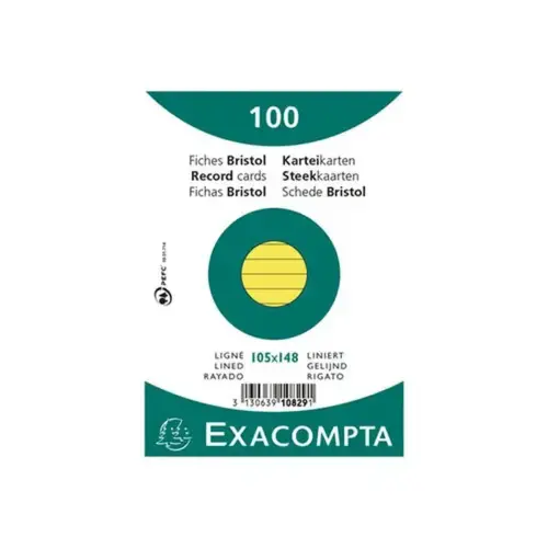 Paquet 100 fiches sous film - bristol ligné non perforé 105x148mm - Jaune - EXACOMPTA