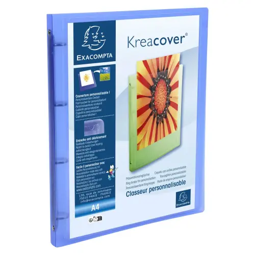 Classeur 4 anneaux 15mm polypropyl&egrave;ne chromaline 5/10e Kreacover&reg; - A4 - Bleu - EXACOMPTA 