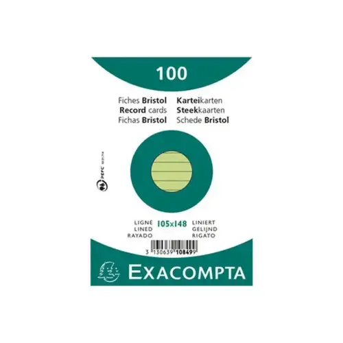 Paquet 100 fiches sous film - bristol ligné non perforé 105x148mm - Vert - EXACOMPTA
