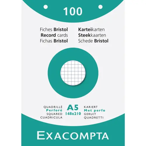 &Eacute;tui de 100 fiches - bristol quadrill&eacute; 5x5 perfor&eacute; 148x210mm - Blanc - EXACOMPTA 
