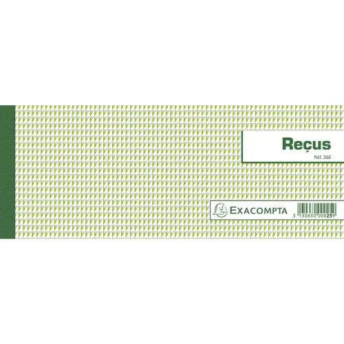 Carnet à souche "Reçus" 50 feuillets - Format horizontal 10,5x27cm - EXACOMPTA