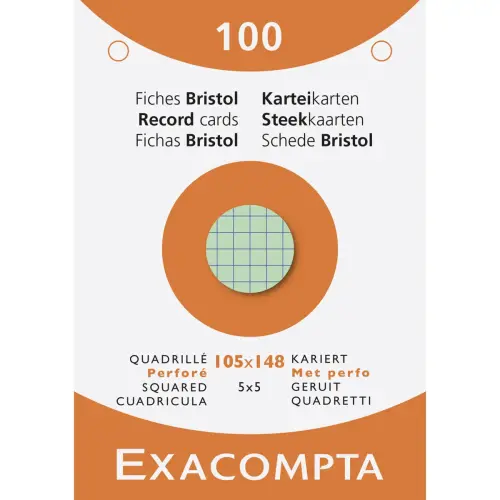 &Eacute;tui de 100 fiches - bristol quadrill&eacute; 5x5 perfor&eacute; 105x148mm - Couleurs assorties - EXACOMPTA 