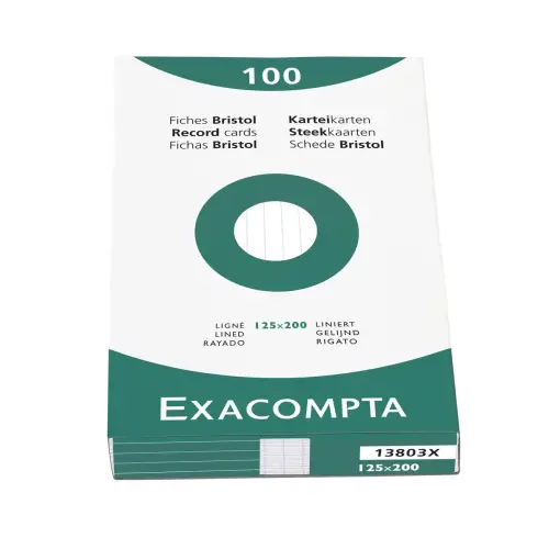 &Eacute;tui de 100 fiches - bristol blanc lign&eacute; non perfor&eacute; 125x200mm - Blanc - EXACOMPTA 