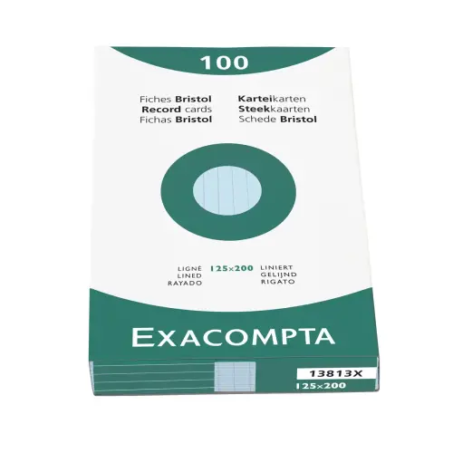 Étui de 100 fiches - bristol ligné non perforé 125x200mm - Azur - EXACOMPTA