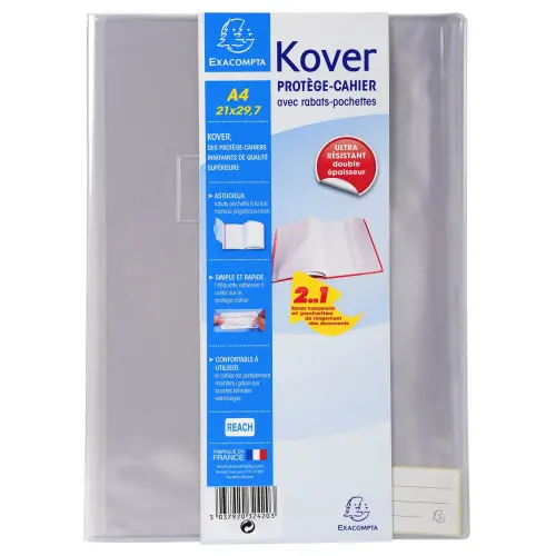 Prot&egrave;ge-cahier translucide Kover&reg; - 21x29,7cm - Incolore - EXACOMPTA 