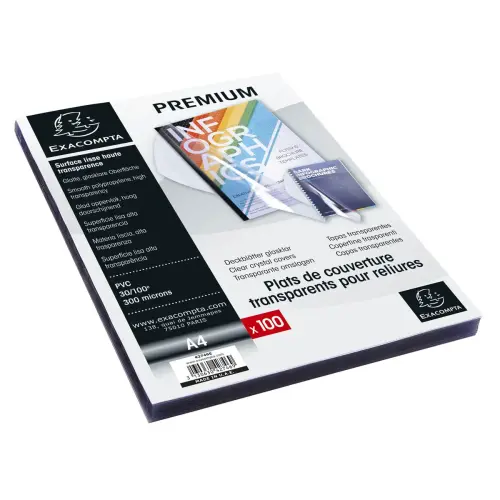Boite de 100 plats pour relier PVC 30x100e - A4 - Cristal - EXACOMPTA 
