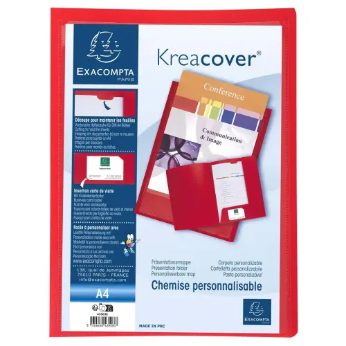 Chemise de pr&eacute;sentation polypropyl&egrave;ne souple Krea Cover - A4 - Rouge - EXACOMPTA 