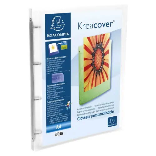 Classeur 4 anneaux 15mm polypropylène chromaline 5/10e Kreacover® - A4 - Incolore - EXACOMPTA