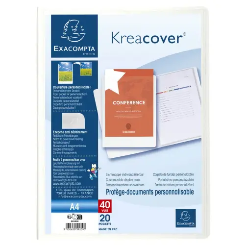 Protège-documents en polypropylène rigide Kreacover® 40 vues - A4 - Blanc - Exacompta