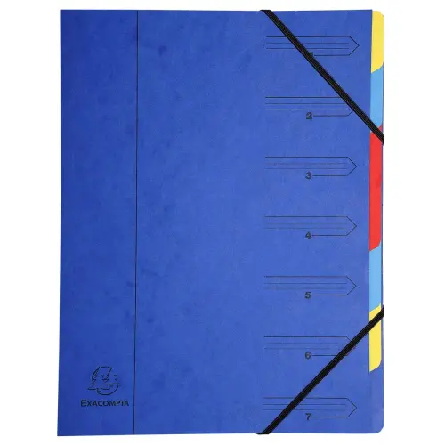 Trieur agrafé avec élastiques 7 compartiments - Bleu - EXACOMPTA