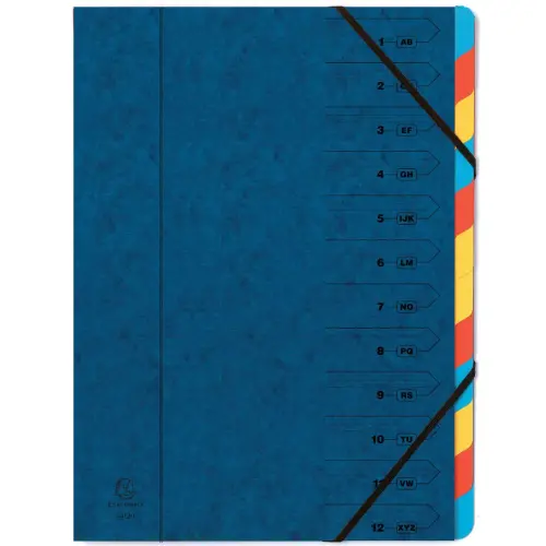 Trieur agrafé avec élastiques 12 compartiments - Bleu - EXACOMPTA