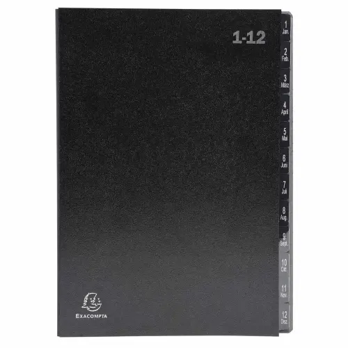 Trieur rigide Economique Ordonator 12 compartiments numériques - 24x34cm - Noir - EXACOMPTA