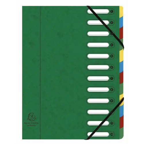 Trieur HARMONIKA® à fenêtres avec élastiques véritable carte lustrée 12 compartiments - Vert - EXACOMPTA