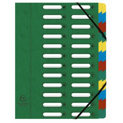 Trieur HARMONIKA® à fenêtres avec élastiques véritable carte lustrée 24 compartiments - Vert - EXACOMPTA