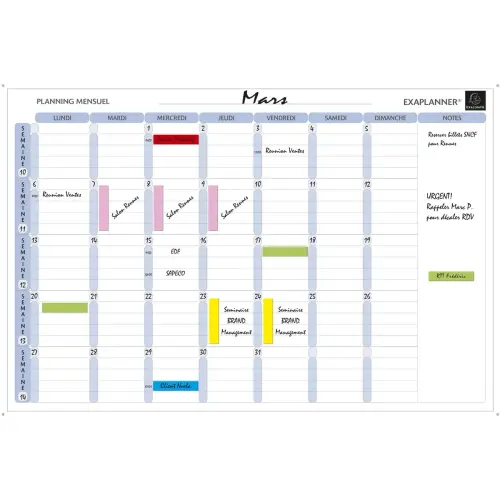 Planning magnétique mensuel - textes en français - Blanc - EXACOMPTA