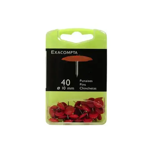 Bo&icirc;te de 40 punaises - Hauteur de pointe 7mm - 10mm de diam&egrave;tre - Rouge - EXACOMPTA 