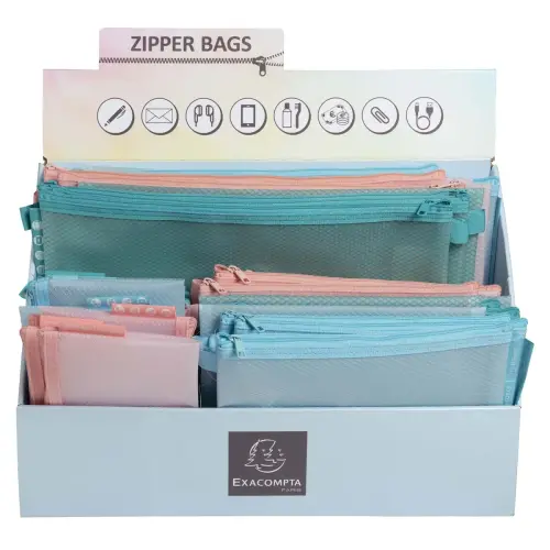 Presentoir 36 Pochettes Zip Chrom Pastel - Exacompta 