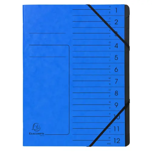 Trieur agraf&eacute; 12 compartiments int&eacute;rieur noir - Bleu - Exacompta 