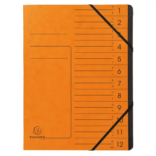 Trieur agrafé 12 compartiments intérieur noir - Orange - Exacompta
