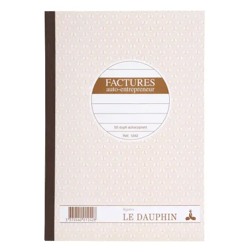 Carnet de factures auto-entrepreneur autocopiant - A5 - 50 feuilles en duplicata - Le Dauphin