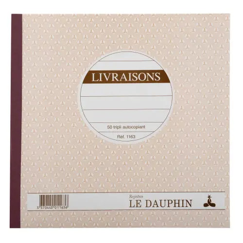 Carnet de livraisons autocopiant - 21 x 21 cm - 50 feuilles en triplicata - Le Dauphin