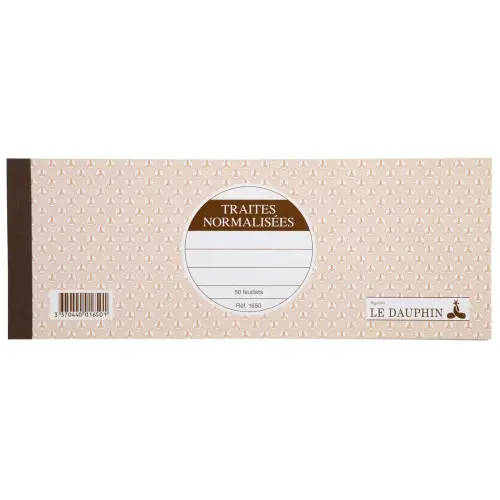 Carnet &agrave; souche Traites - 10,1 x 25 cm - 50 feuillets - Le Dauphin 