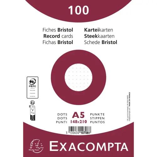Fiches Bristol - 148 x 210 - Lignes Dots - Exacompt