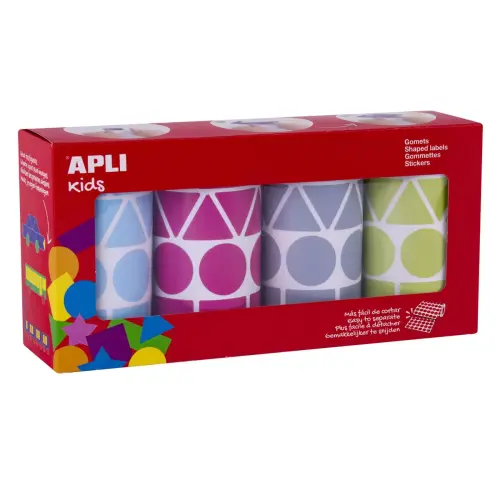 Pack de gommettes géométriques en rouleau 27 mm - couleurs assorties - Apli