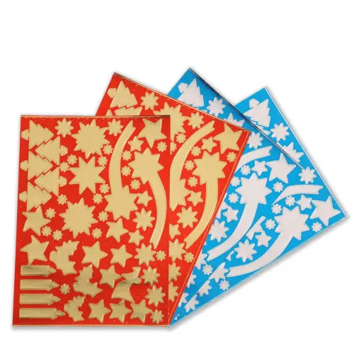 Gommettes No&euml;l or/argent motifs et tailles assorties 4 feuilles - Apli 