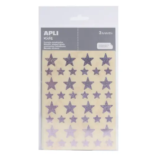 Gommettes &eacute;toiles 12,5 et 19,5 mm rose holographique 3 feuilles - Apli 