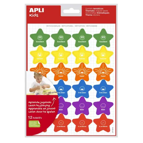 Gommettes motivation textes et couleurs assorties 12 feuilles - Apli 