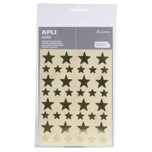 Gommettes étoiles 12,5 et 19,5 mm or métallisé 3 feuilles - Apli