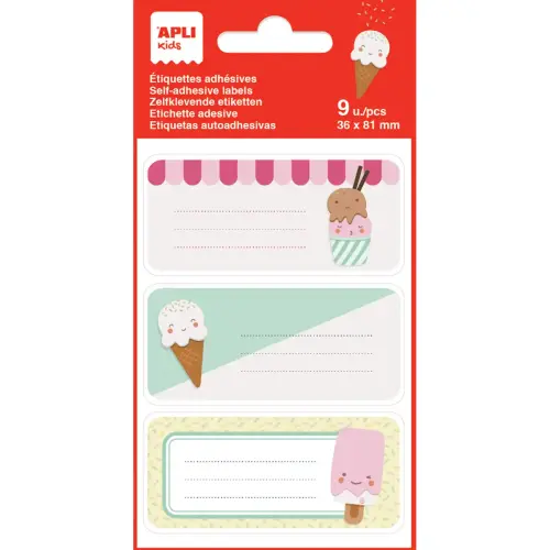Étiquettes scolaires glaces - 3 motifs - 9 unités - Apli