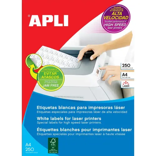 Étiquettes blanches permanentes pour laser 105,0 x 42,4 mm 250 feuilles - Apli