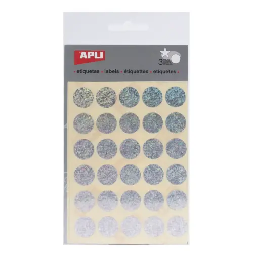 Gommettes rondes Ø 20 mm argent holographique 3 feuilles - Apli