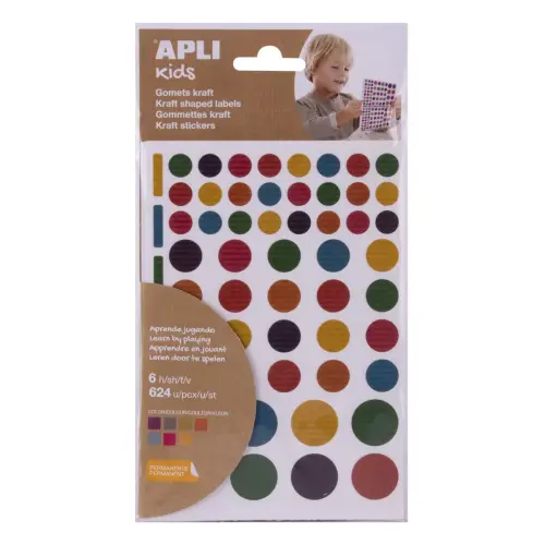 Gommettes nature kraft couleurs assorties 6 feuilles - Apli 