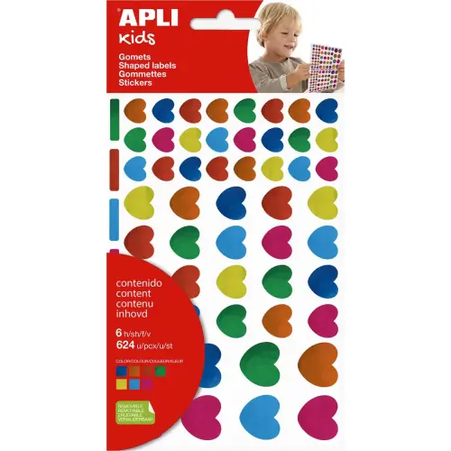Sachet de gommettes cœurs métallisées couleurs assorties 6 feuilles - Apli