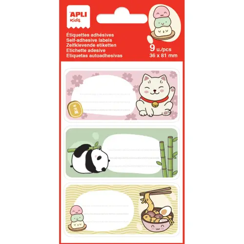 &Eacute;tiquettes scolaires kawai - 3 motifs - 9 unit&eacute;s - Apli 