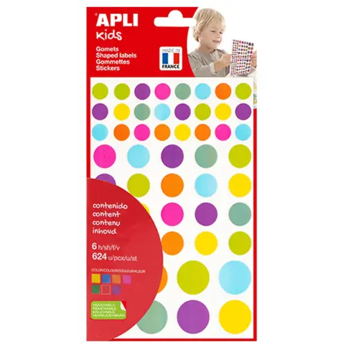 Gommettes rondes couleurs peps 6 feuilles - Apli